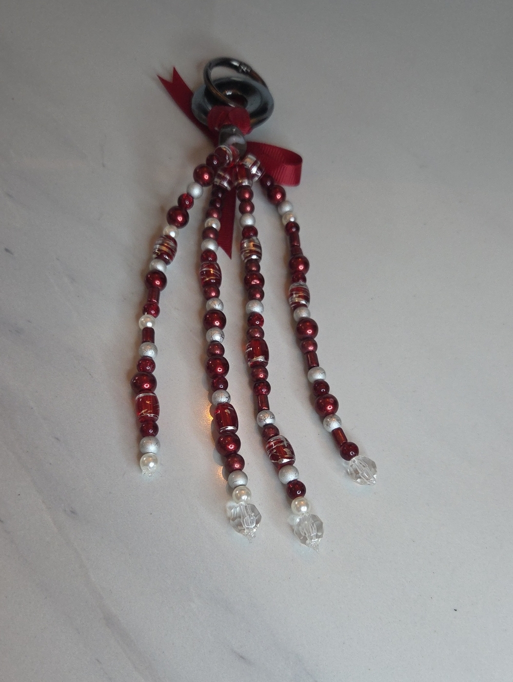 Red Beaded Stone Bag Charm